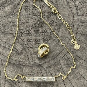 NWOT Kendra Scott Jack Necklace & Huggie Earrings Gold with Clear Crystals Set